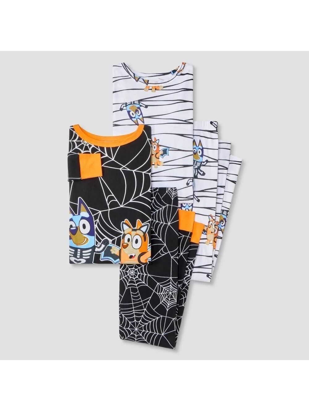 Boys' 4pc Bluey Long Sleeve Halloween Pajama Set - Orange/Black 10
